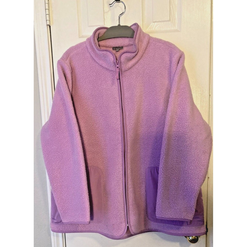 T by Talbots Womens 2X Purple Sherpa Fleece Full Zip Mock Neck Jacket Plus Size